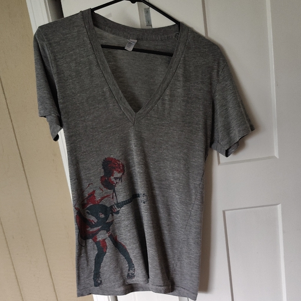 Ani DiFranco Gray V-Neck Guitar T-Shirt